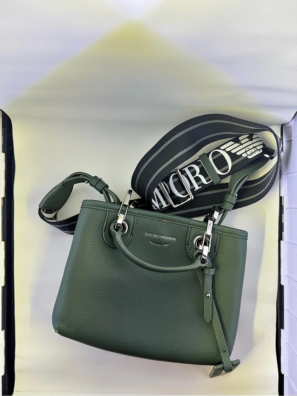 EMPORIO ARMANI Green Tote with Logo Strap Like New